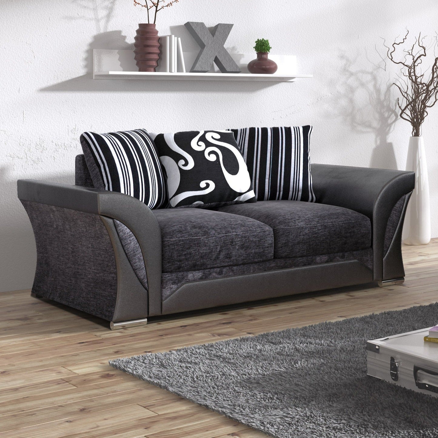 Ferol Fabric 3 Seater and 2 Seater Sofa Set - Black/Grey