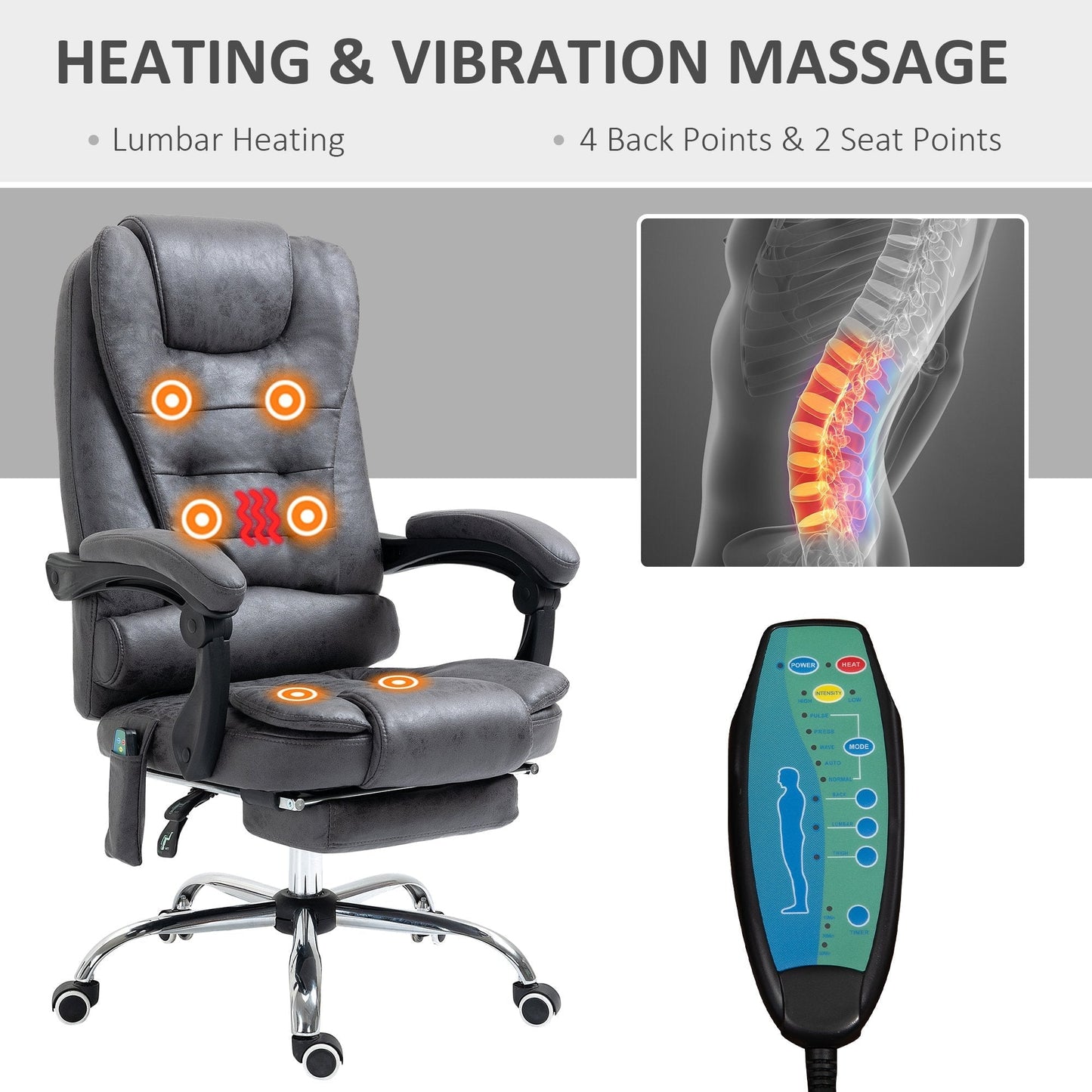 Vinsetto Vintage High Back Heated Massage Office Chair w/ 6 Vibration Points Dark Grey