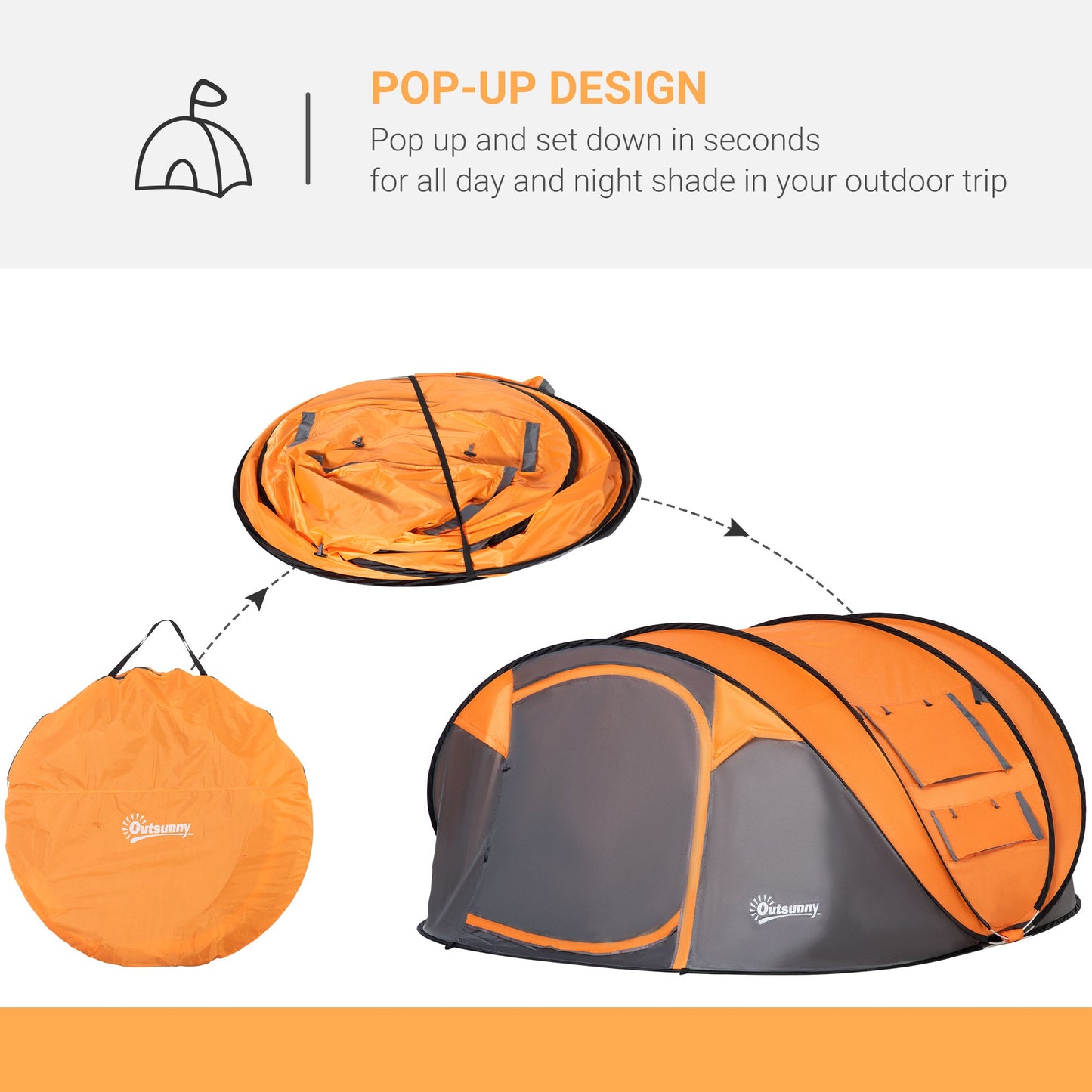 Outsunny 4-5 Person Pop-up Camping Tent Waterproof Family Tent w/ 2 Mesh Windows & PVC Windows Portable Carry Bag for Outdoor Trip, Orange