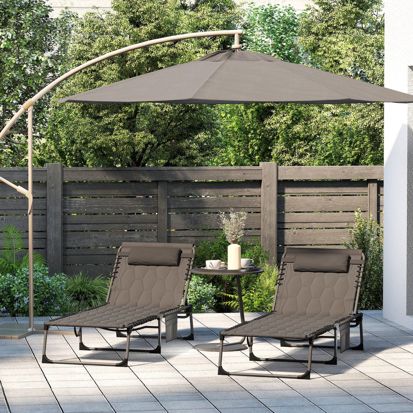Outsunny Set of Two Sun Loungers, with Five-Position Reclining Backs - Black