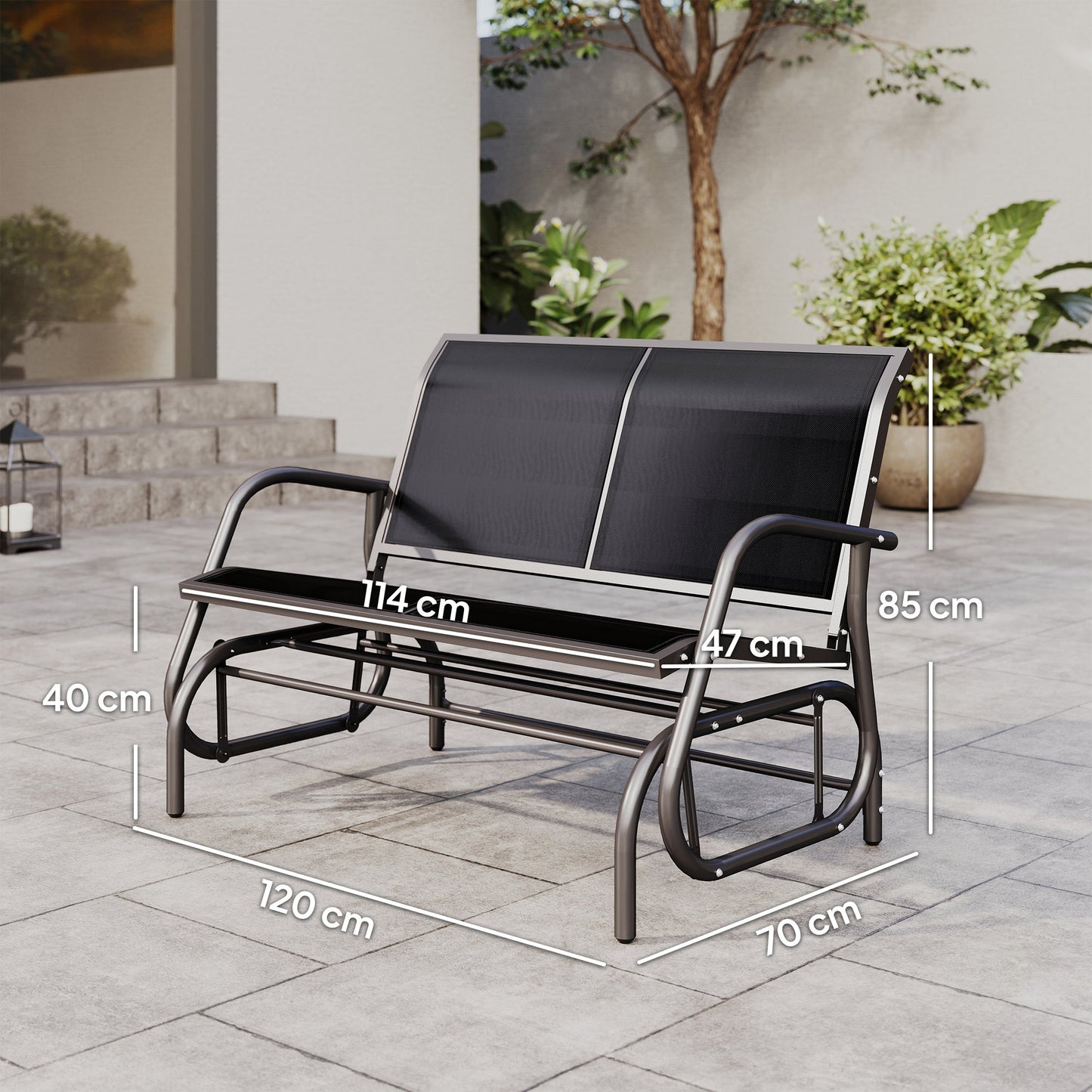 Outsunny 2-Person Outdoor Glider Bench Patio Double Swing Gliding Chair Loveseat w/Power Coated Steel Frame for Garden Patio Porch, Black