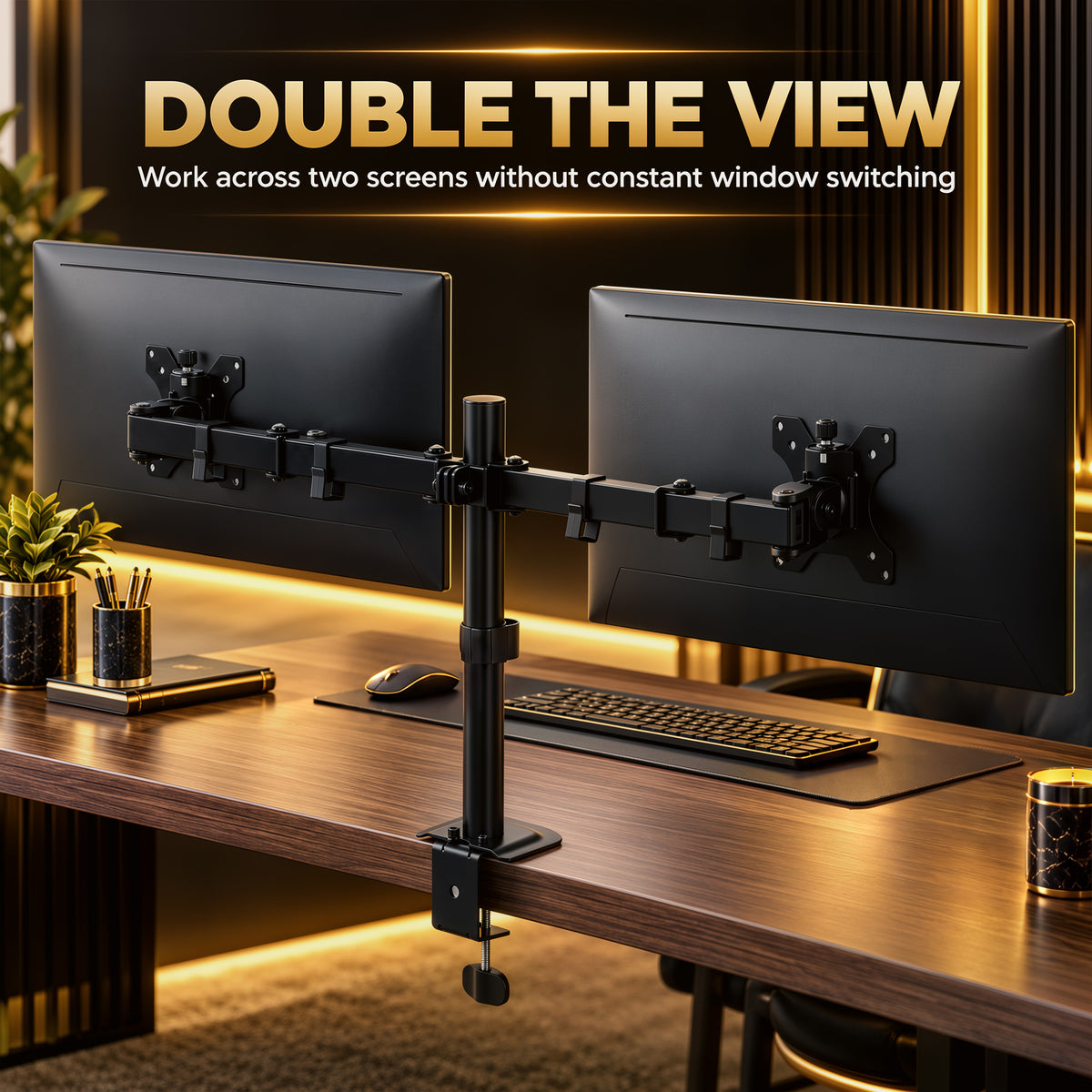 HOMCOM Dual Monitor Stand for 2 Screens up to 32", Height Adjustable Monitor Riser with Tilt, Swivel & 360° Rotation