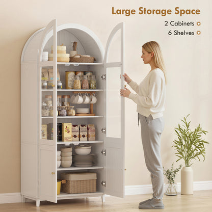 HOMCOM 180cm Tall Kitchen Cupboard, Storage Cabinet with Adjustable Shelves, Acrylic Doors for Living Room, Dining Room, White