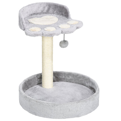PawHut 44cm Cat Tower, Cat Tree for Indoor Cats, with Sisal Cat Scratching Post, Toy Ball - Light Grey