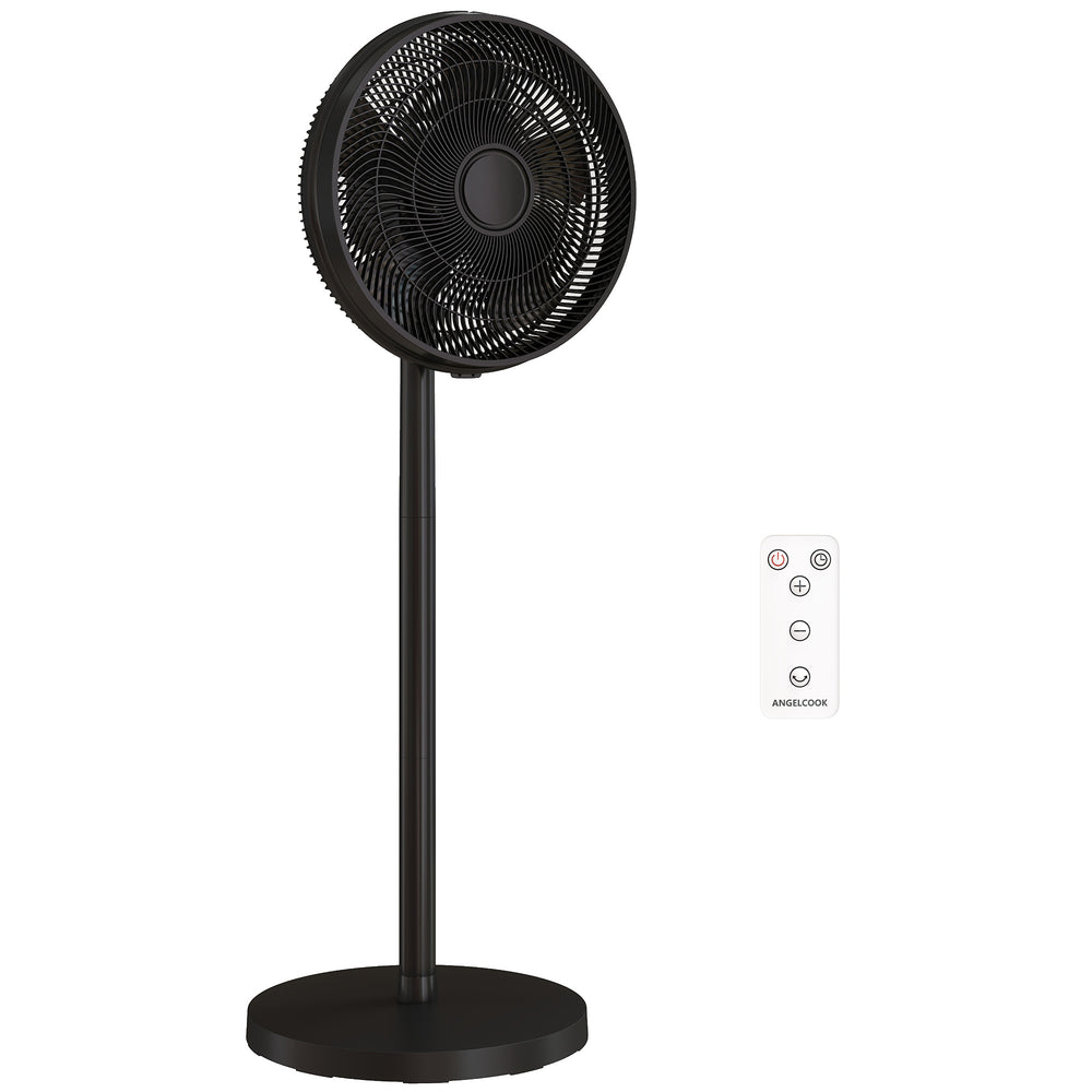 HOMCOM 40 cm Standing Fan, Cooling Floor Fan with 80° Oscillating, Adjustable Tilt and Height, 4 Speed, Remote Control, Black