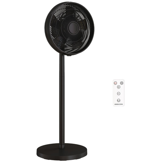 HOMCOM 40 cm Standing Fan, Cooling Floor Fan with 80° Oscillating, Adjustable Tilt and Height, 4 Speed, Remote Control, Black