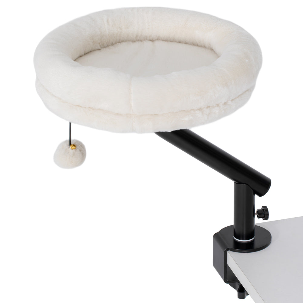 PawHut Cat Desk Bed, Cat Hammock 360° Rotatable Adjustable for Window, Table, Work, Cream White