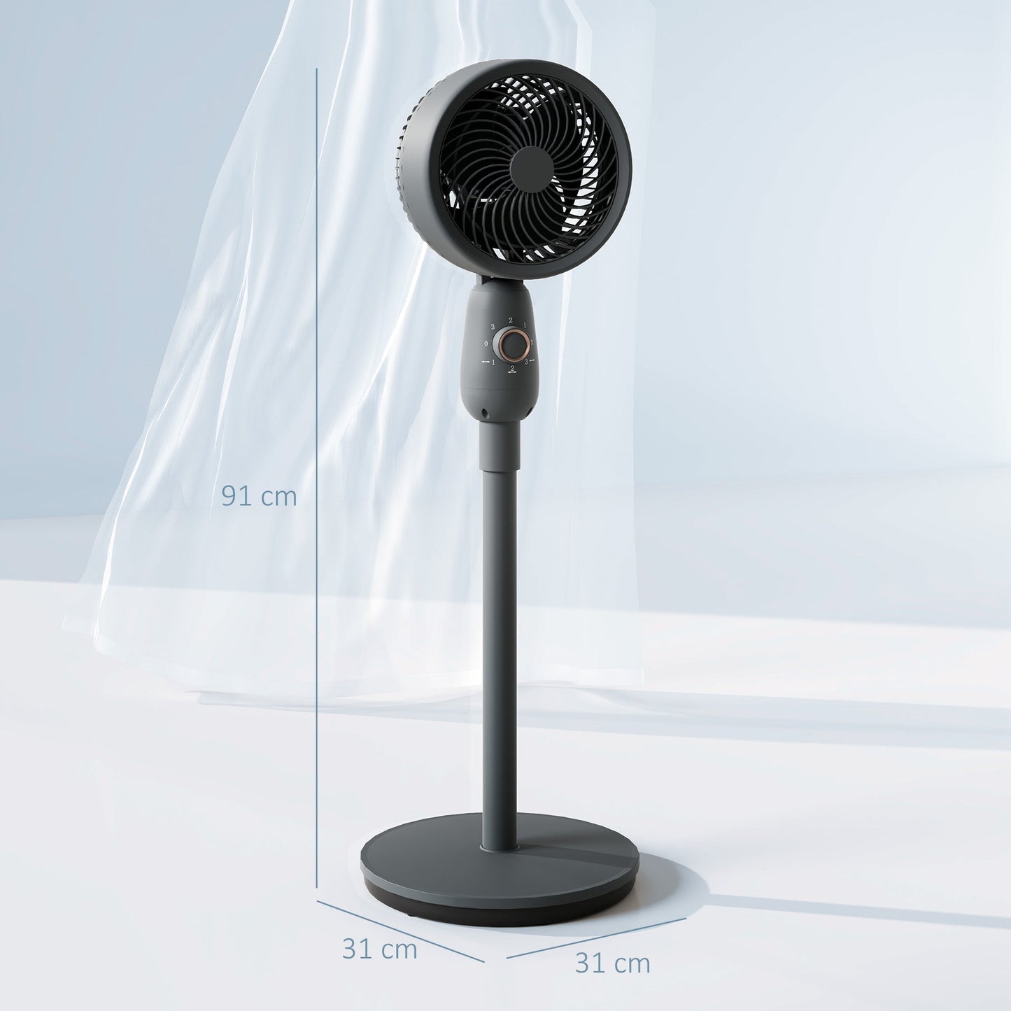 HOMCOM Pedestal Fan, Powerful Air Circulator, 12 Inch Floor Standing Fan with 3 Speed Settings, Oscillating Function for Bedroom, Home and Office, Grey