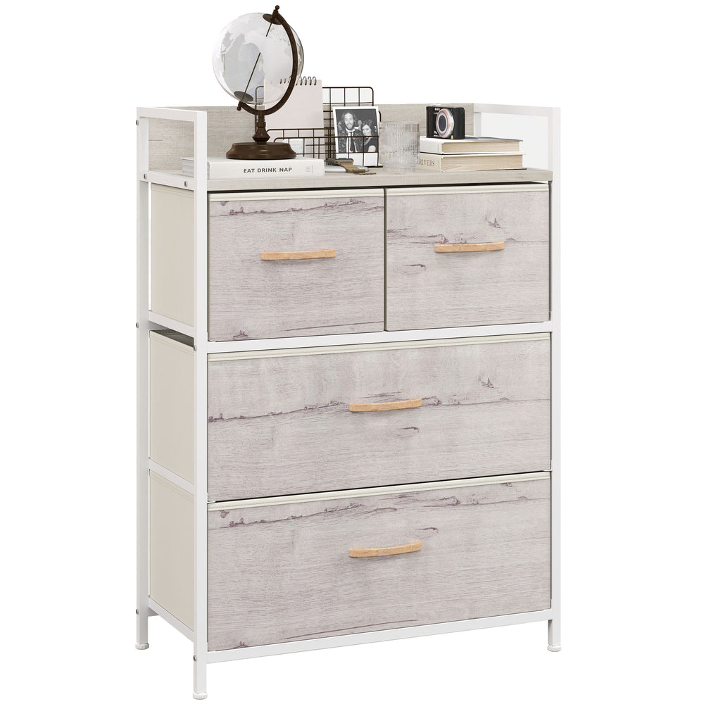 HOMCOM Rustic Chest of Four Fabric Drawers - Black