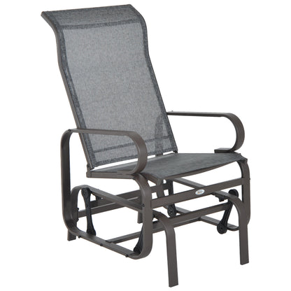 Outsunny Outdoor Gliding Rocking Chair with Sturdy Metal Frame Garden Comfortable Swing Chair, Grey & Brown
