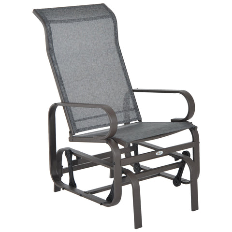 Outsunny Outdoor Gliding Rocking Chair with Sturdy Metal Frame Garden Comfortable Swing Chair, Grey & Brown