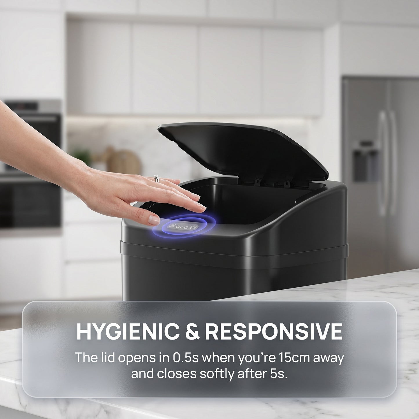 HOMCOM 48L Galvanised Steel Sensor Bin - Black