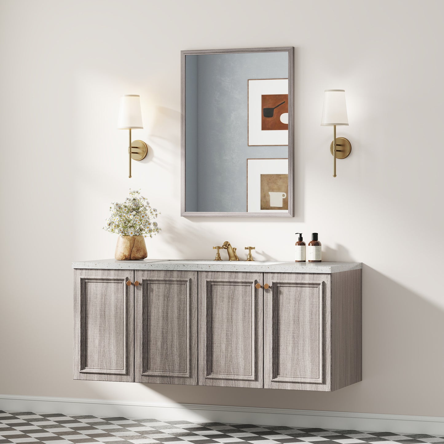 HOMCOM Wall Bathroom Mirror, 50 x 70 cm Wall-Mounted Mirror for Living Room, Bedroom, Hallway, Grey