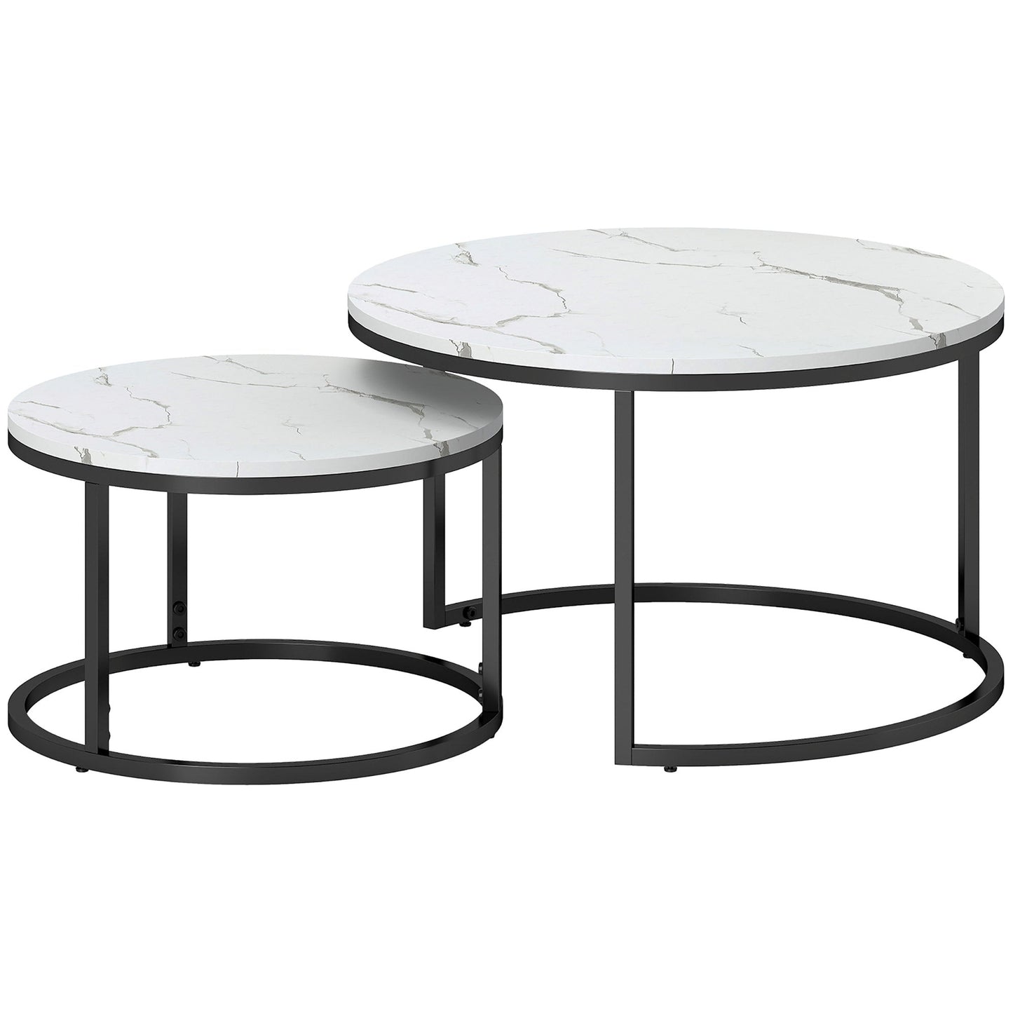 HOMCOM Set of Two Marble-Effect Stacking Tables - Black/White
