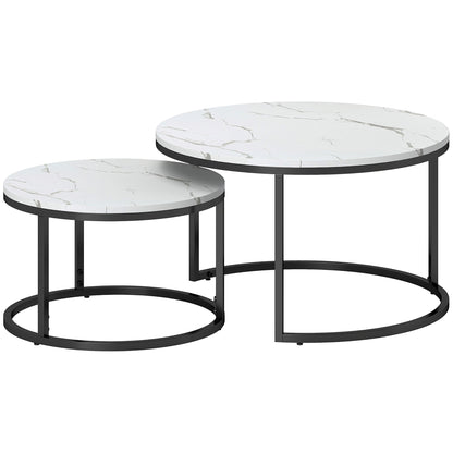 HOMCOM Set of Two Marble-Effect Stacking Tables - Black/White