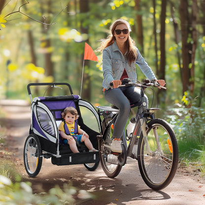 HOMCOM Baby Bike Trailer with 5 Point Harness, Steel Frame, Reflectors, Safety Flag, Hitch Coupler, Purple