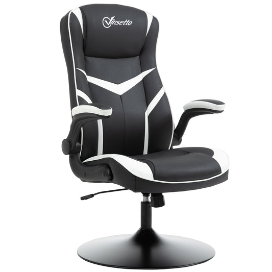 Vinsetto Gaming Chair Ergonomic Computer Chair with Adjustable Height Pedestal Base, Home Office Desk Chair PVC Leather Black and White