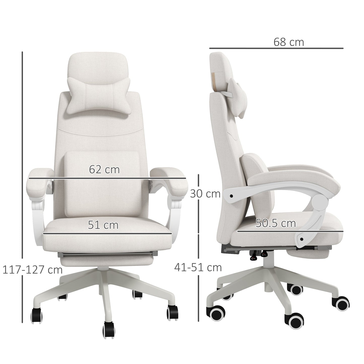 Vinsetto High Back Office Chair Reclining Computer Chair with Footrest Lumbar Support Adjustable Height Swivel Wheels White