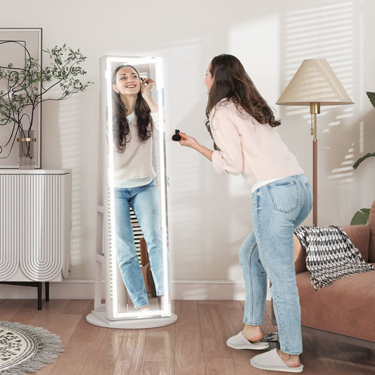 HOMCOM Storage Jewellery Cabinet, with Mirror and Lights - White