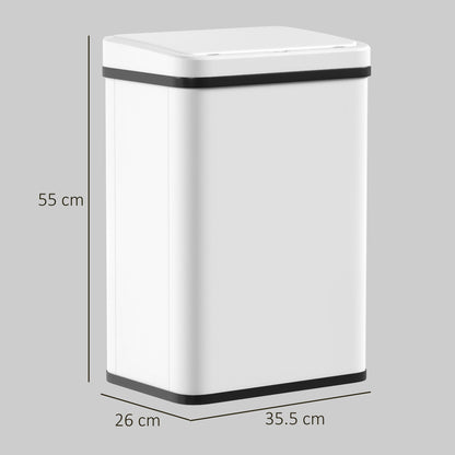 HOMCOM 40L Sensor Bin with Soft-Close Lid, Stainless Steel Automatic Touchless Motion Sensor Kitchen Bin, White
