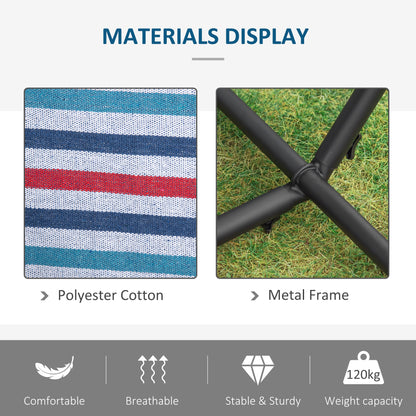 Outsunny 298 x 117cm Hammock with Stand Camping Hammock with Portable Carrying Bag, Adjustable Height, 120kg Load Capacity, Blue and White Stripe