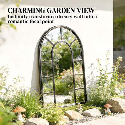 Outsunny Arched Mirror, Shatterproof Acrylic Windowpane Wall Mounted Mirror with Robust Metal Frame, 71 x 51 cm, Black