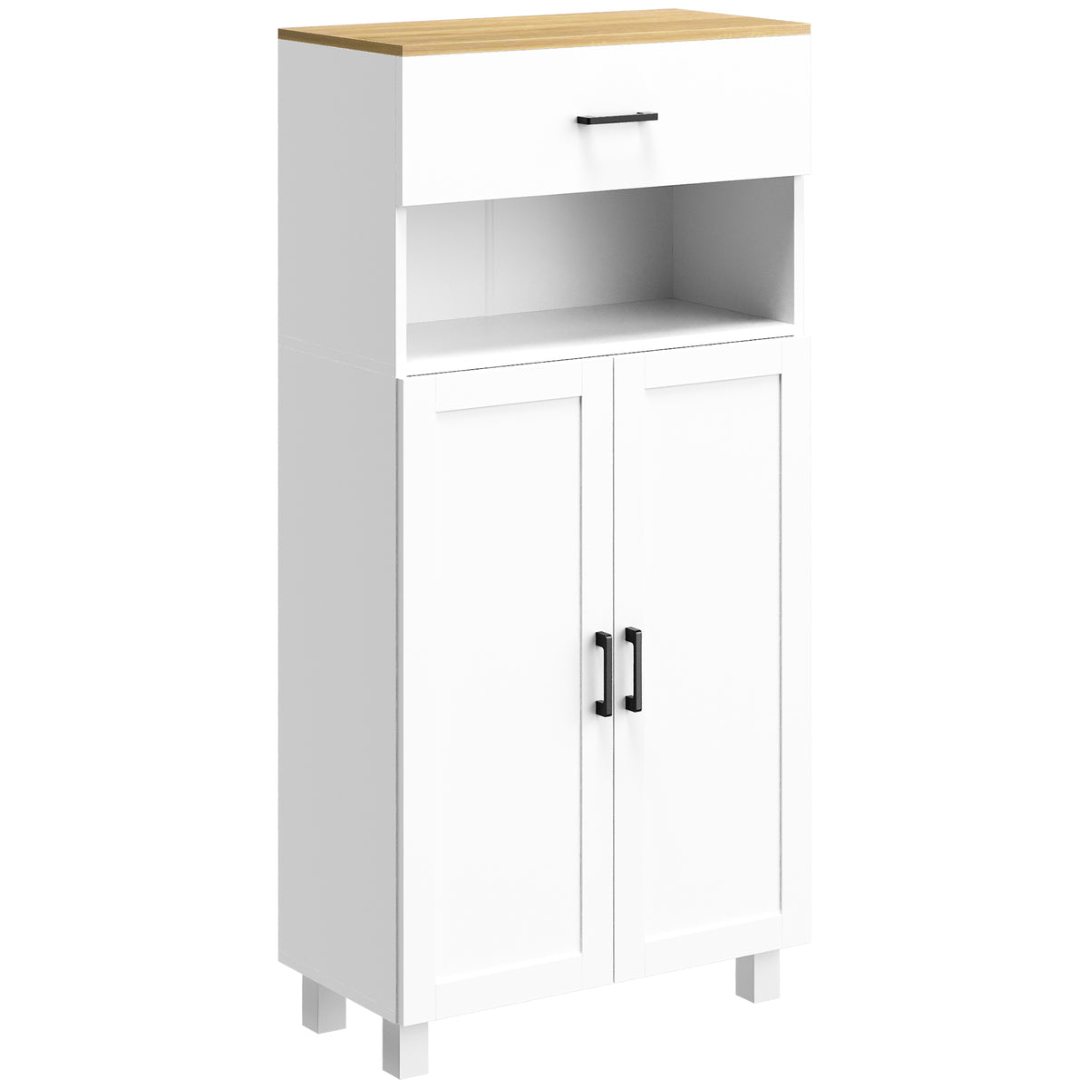 HOMCOM Sideboard, Nordic Storage Cabinet with Drawer, Doors and Open Countertop, Freestanding Kitchen Cupboard for Living Room, Dining Room, 130cm, White
