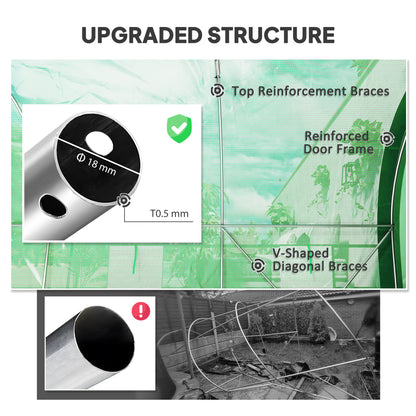 Outsunny 6 x 3(m) Polytunnel Greenhouse with Upgraded Structure, Mesh Door and Windows, 15 Plant Labels, Green