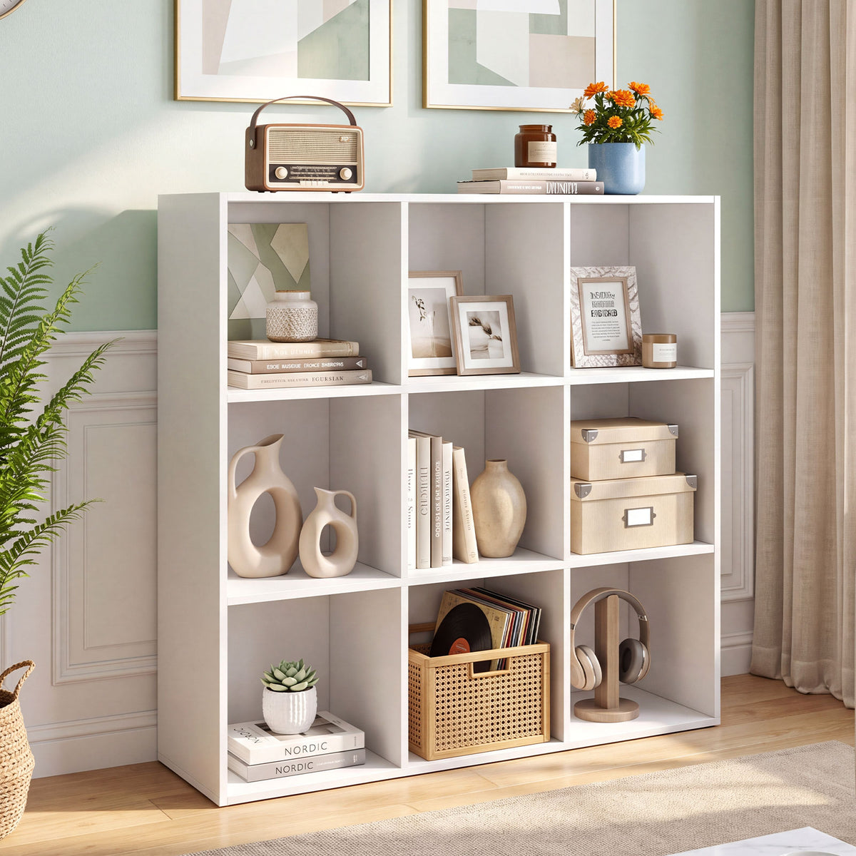 9-Cube Book Shelf Wooden Bookshelf Modern Bookcase Storage Organizer