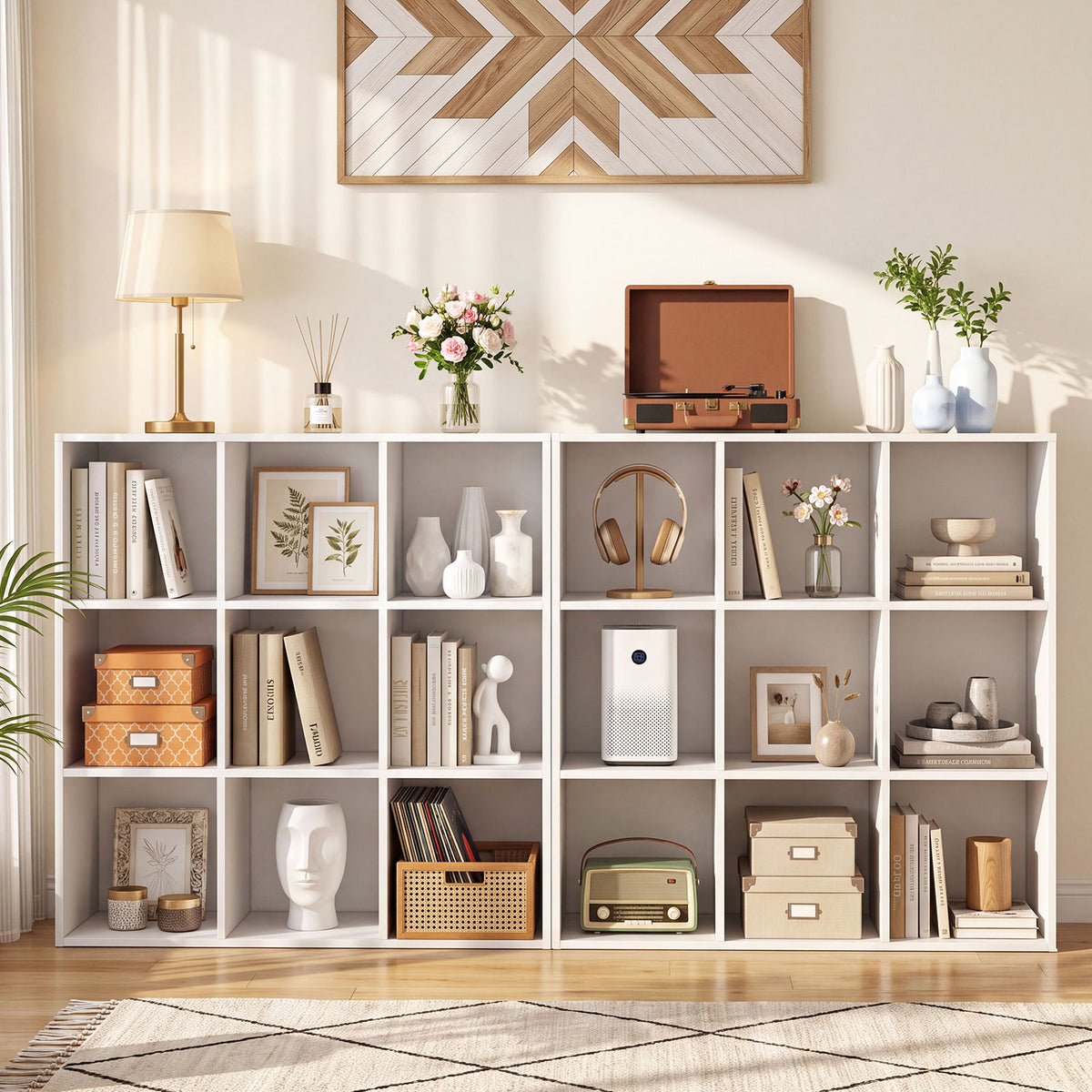 9-Cube Book Shelf Wooden Bookshelf Modern Bookcase Storage Organizer