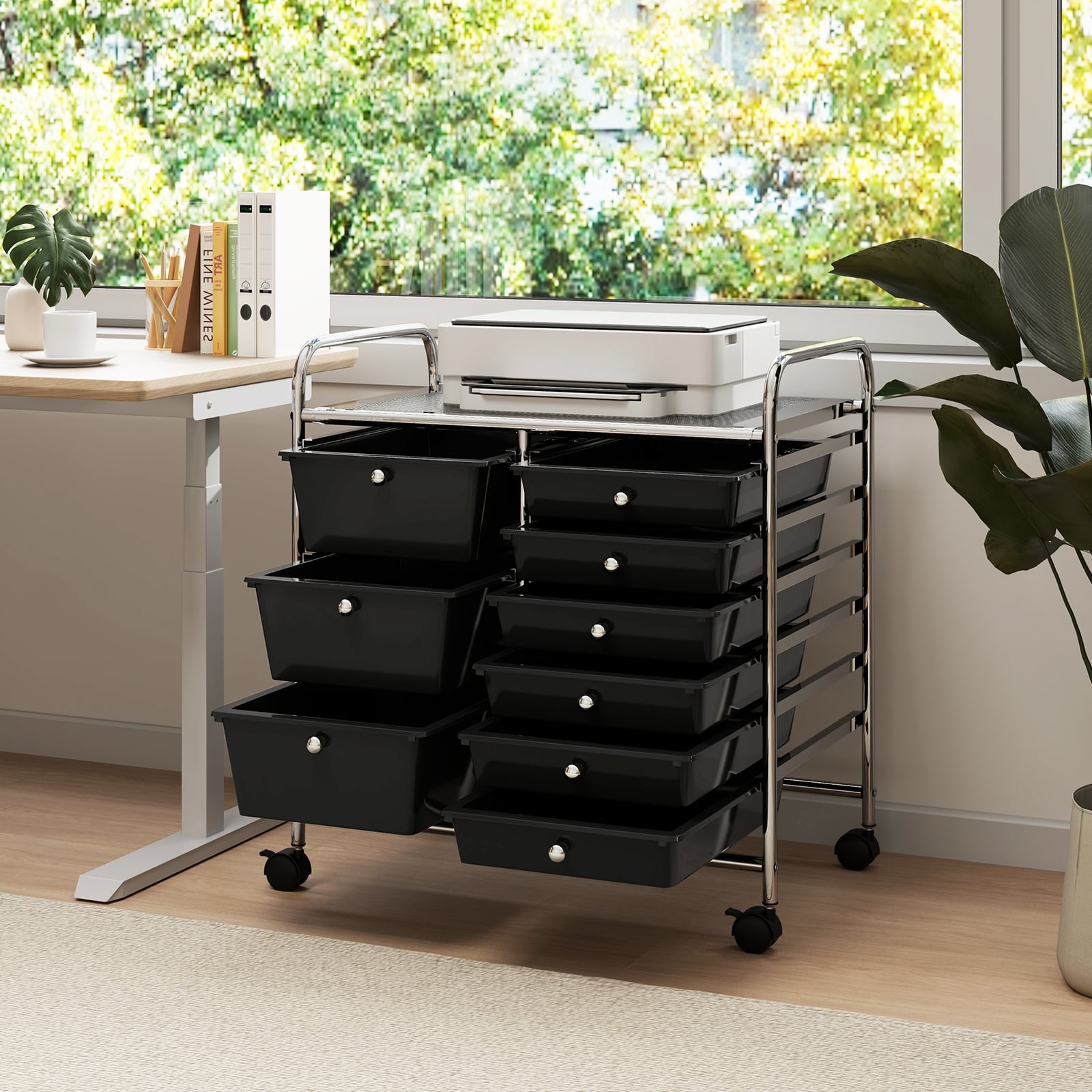9-Drawer Rolling Storage Cart Tools Scrapbook Paper Organizer-Black