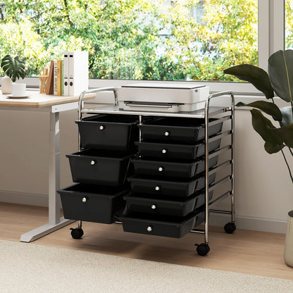 9-Drawer Rolling Storage Cart Tools Scrapbook Paper Organizer-Black