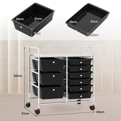 9-Drawer Rolling Storage Cart Tools Scrapbook Paper Organizer-Black