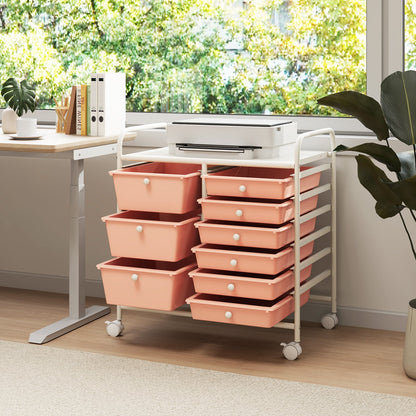 9-Drawer Rolling Storage Cart Tools Scrapbook Paper Organizer-Pink