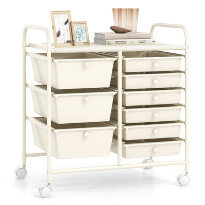 9-Drawer Rolling Storage Cart Tools Scrapbook Paper Organizer-White