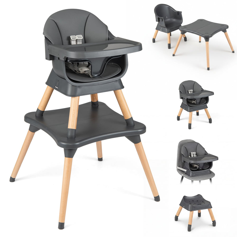 9-in-1 Convertible High Chair with Solid Wood Legs and Harness for Babies-Black