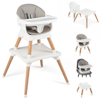 9-in-1 Convertible High Chair with Solid Wood Legs and Harness for Babies-Grey