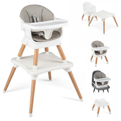 9-in-1 Convertible High Chair with Solid Wood Legs and Harness for Babies-Grey