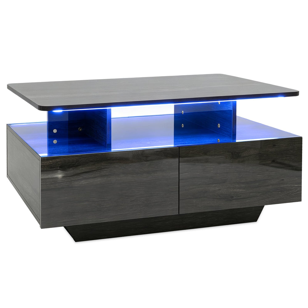 90 CM High LED Coffee Table with 2 Storage Drawers and 20-Color LED Lights-Grey