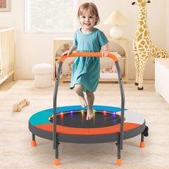 90 cm Folding  Mini Trampoline for Kids with Lights and Padded Safety Cover-Multicolor
