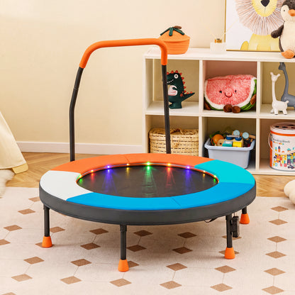 90 cm Folding  Mini Trampoline for Kids with Lights and Padded Safety Cover-Multicolor