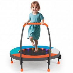 90 cm Folding Mini Trampoline for Kids with Lights and Padded Safety Cover-Multicolor