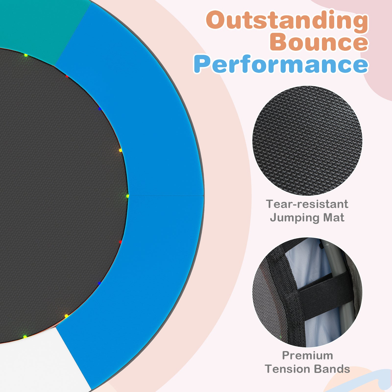 90 cm Folding  Mini Trampoline for Kids with Lights and Padded Safety Cover-Multicolor