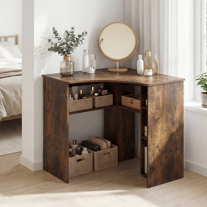 90-degree Triangle Computer Desk with Open Storage Shelves-Rustic Brown
