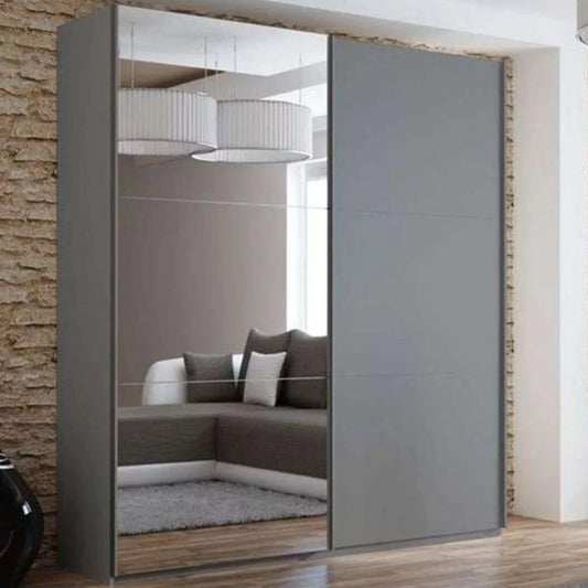 Boris Sliding Door 200cm Wardrobe with Mirror - Graphite, Black, White