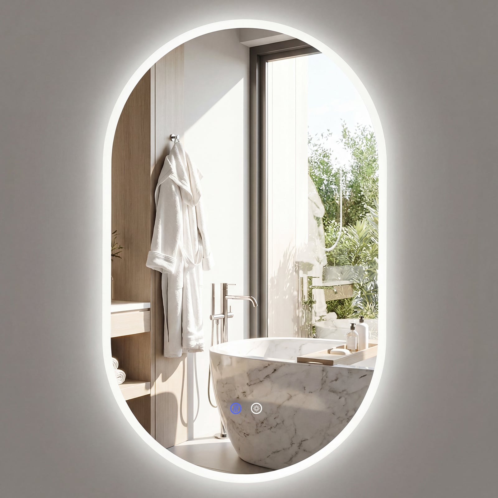 90 x 55 CM Lighted Mirror for Bathroom Wall Backlit Shatterproof Mirror