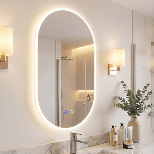 90 x 55 CM Lighted Mirror for Bathroom Wall Backlit Shatterproof Mirror
