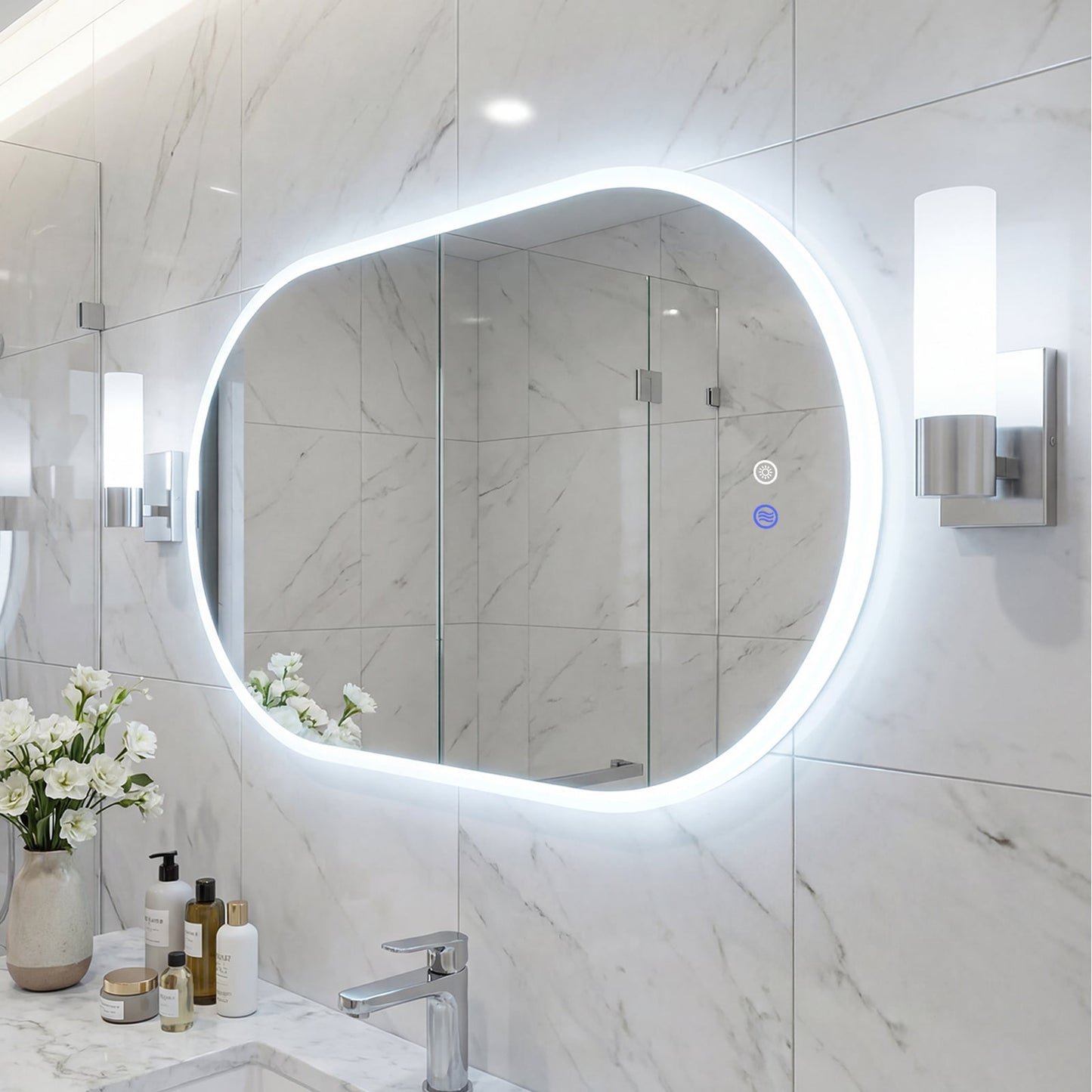 90 x 55 CM Lighted Mirror for Bathroom Wall Backlit Shatterproof Mirror