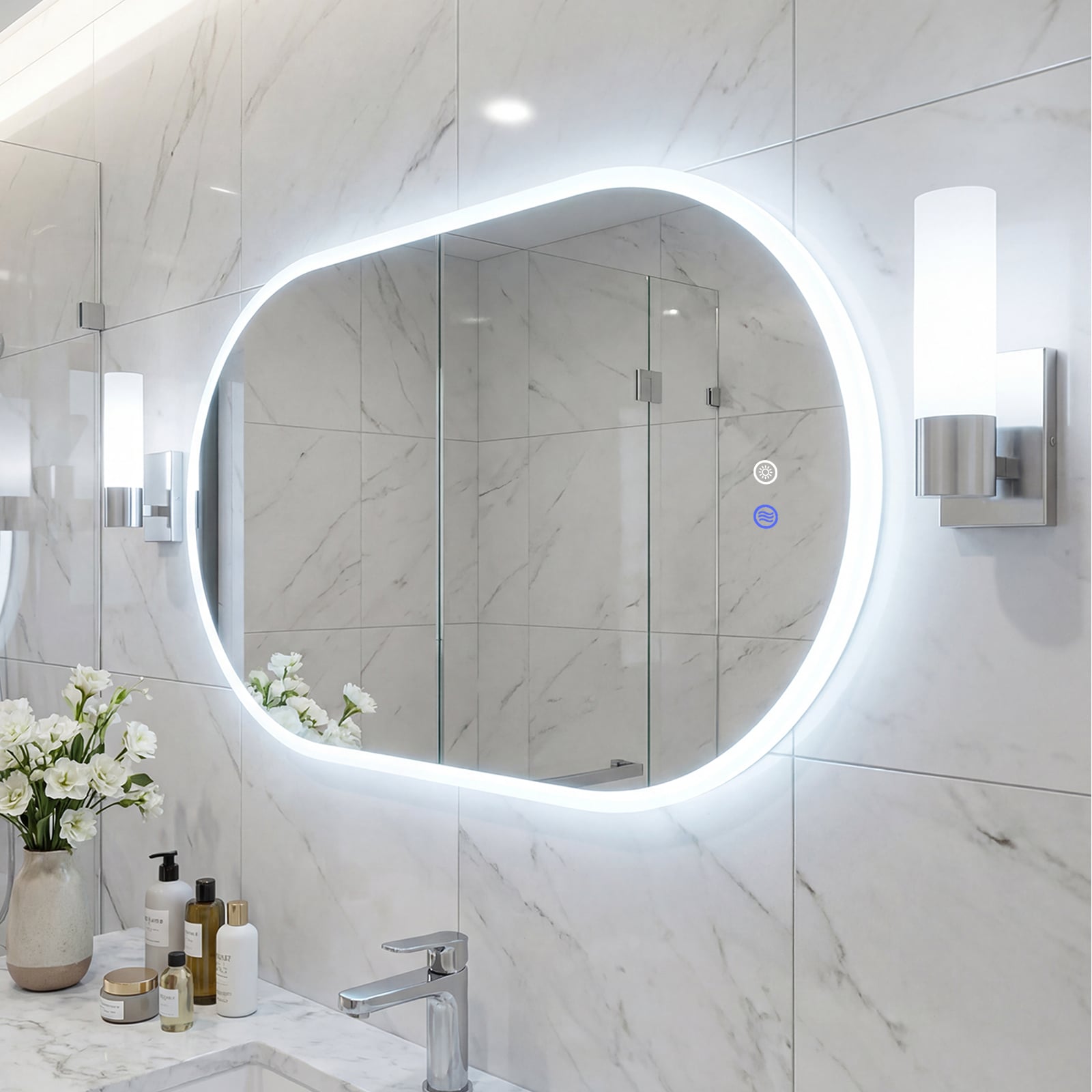 90 x 55 CM Lighted Mirror for Bathroom Wall Backlit Shatterproof Mirror
