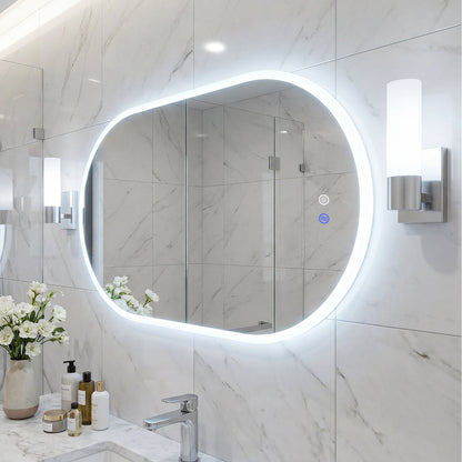 90 x 55 CM Lighted Mirror for Bathroom Wall Backlit Shatterproof Mirror
